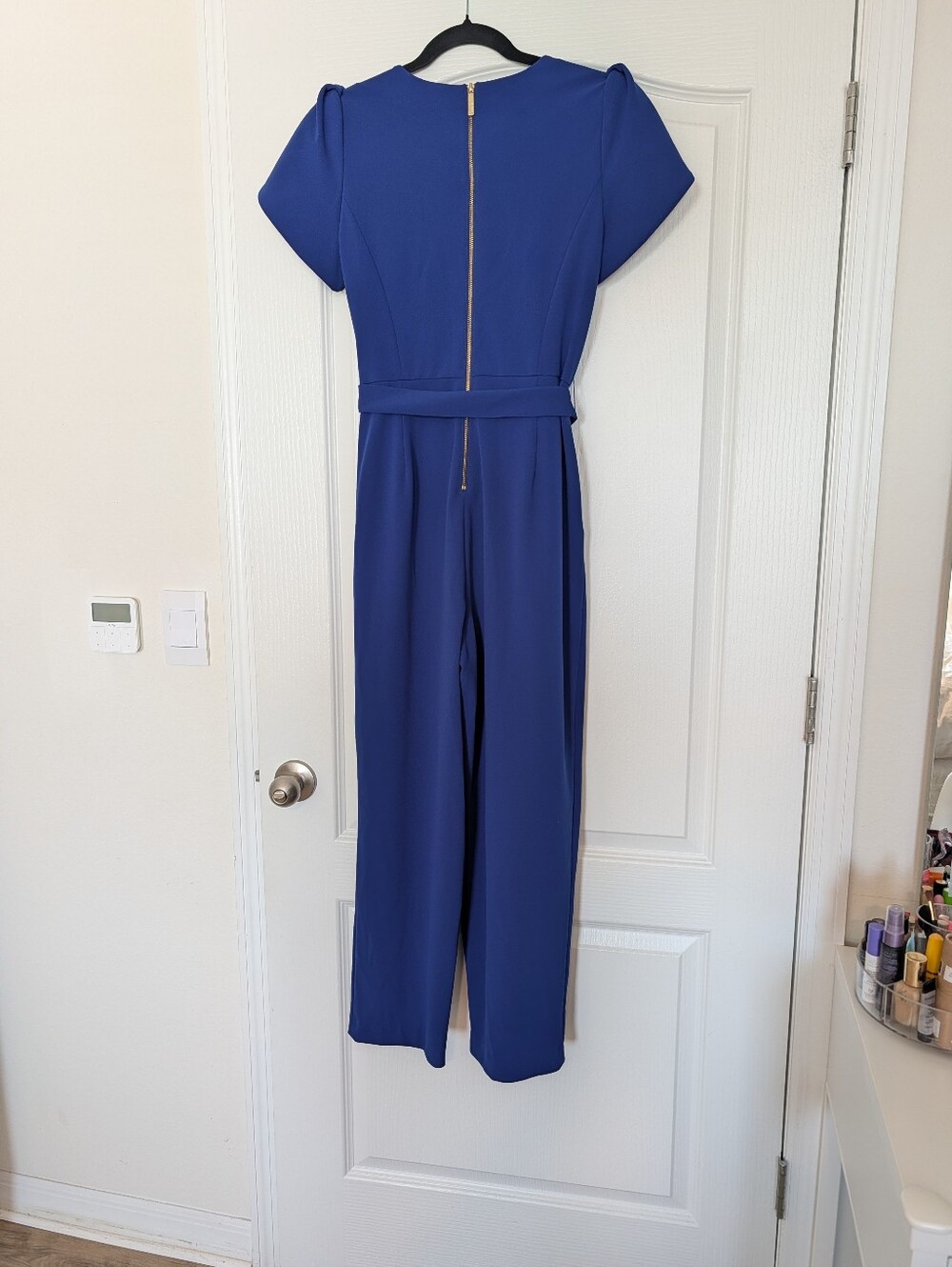 Calvin Klein Royal Blue Tulip Sleeve / Belted Jumpsuit - Picture 2 of 8